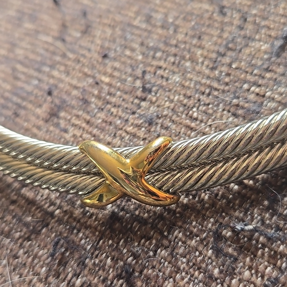 Vintage Cuff Style Two-toned Silver and Gold X Necklace 💫 - Picture 2 of 5